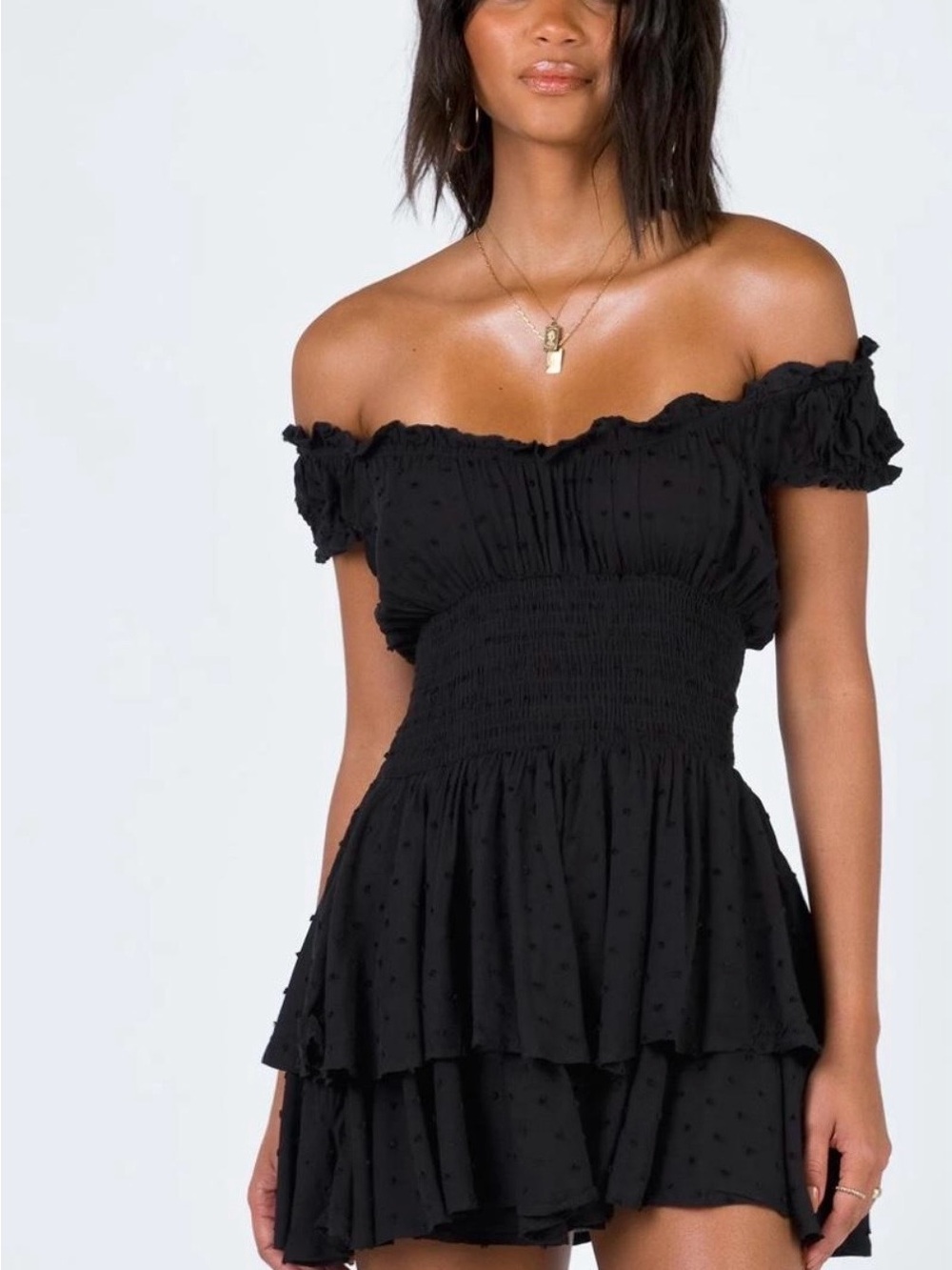 Princess Polly Black Off-Shoulder Ruffle Romper